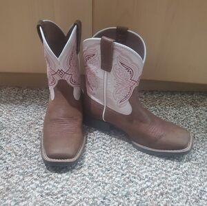 Girls Ariat Size 2 Double Kicker Western Boots, Pink and Tan